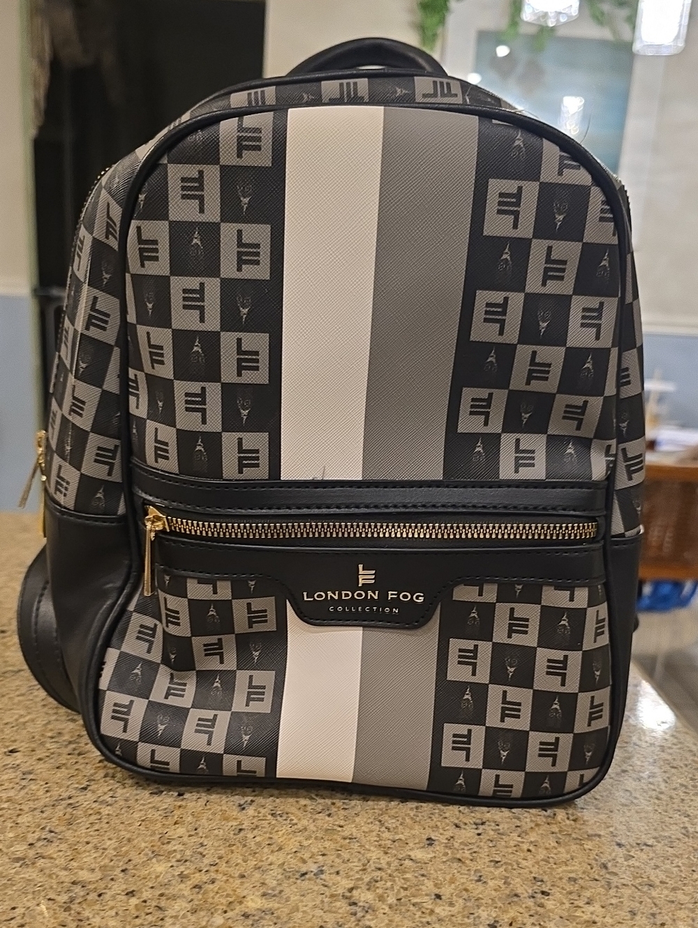 London Fog Black and Gray Logo-Print Men's Backpack